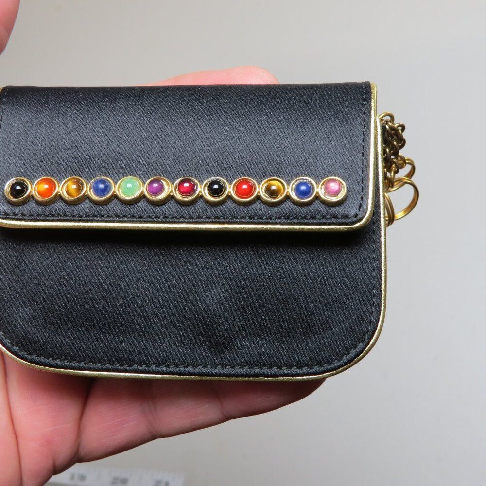 Judith Leiber Mini Bag coin& Key Holder Gemstone Genuine Leather and satin